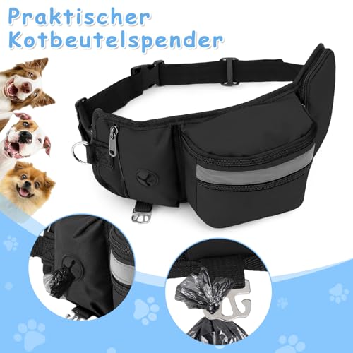 ZESTEFY Leckerlibeutel Hundetraining, Robuste Bauchtasche mit Kotbeutelspender, Flaschenhalter, Reflektor & Verstellbarem Gurt – Wasserdichtes Hundezubehör für Gassi, Training & Outdoor