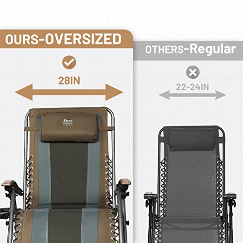 Timber Ridge Outdoor Reclining Patio Padded With Adjustable Headrest And Cup Holder Foldable Zero Gravity Lawn Chair Xl For Adults, Support Up To 350 Lbs, Brown #TOP3