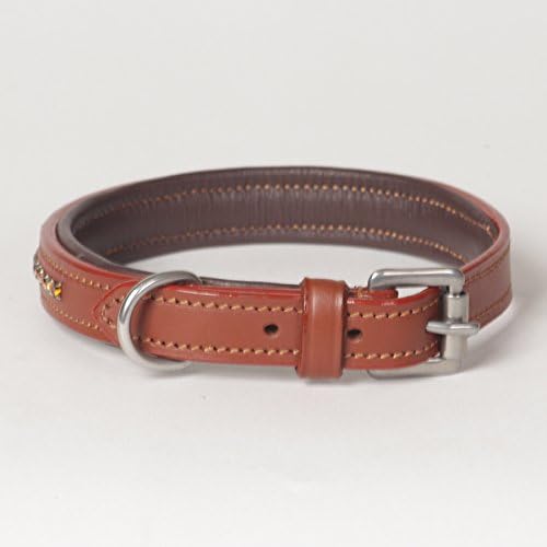 Small Jeweled Rhinestone Esprit Padded Genuine Leather Dog Collar