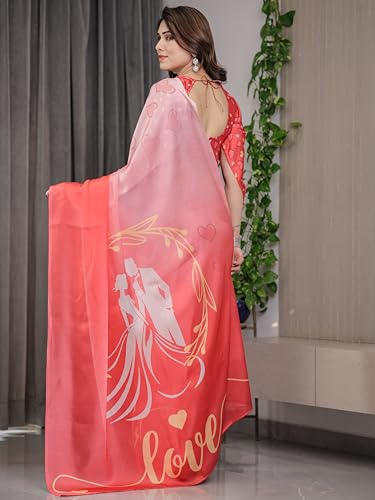 Image of ALMAARI FASHION Women's Floral Printed Georgette Satin Saree with Unstitched Blouse Piece | Traditional Ethnic Wear Sarees | Soft Lightweight Ethnic Office Wear Daily Wear Indian Sari (SG 151-160 H)