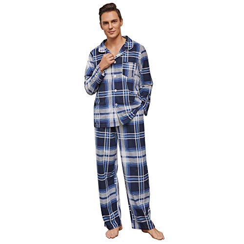 Vulcanodon Mens Plaid Pajama Set, Soft Print Pajamas for Men, Lightweight Warm PJS with Pockets