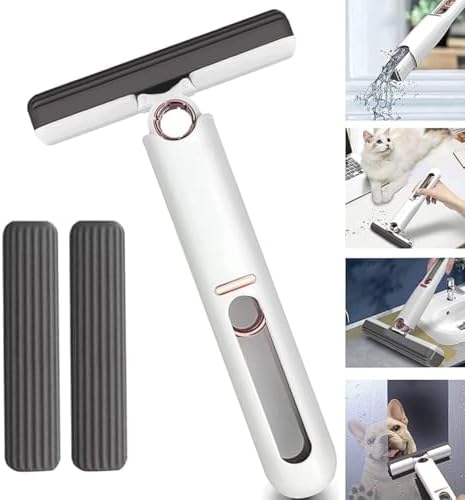 VROKLA Mini Mop for Kitchen, Floor, Glass, Car & More - 2 Sponges, Self Squeeze, Strong Absorbent, Wet & Dry Use, Multicolour, ABS & Sponge Material