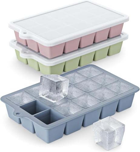 Silicone Ice Cube Tray 3 Pack Easy Release ice cube tray with lid BPA Free Ice Cubes Trays for Freezer ice cube mold for Cocktail Whiskey