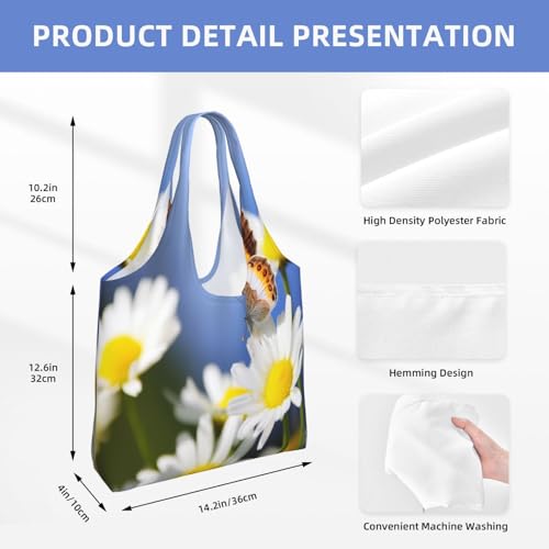 Canvas Tote Bag for Women Shoulder Tote Purse Reusable Grocery Bag Butterfly On Daisy Aesthetic Shopping Bags2