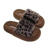 [ririka] リリカ ルーム シューズ ファー もこもこ ふわふわ 秋 冬 ウインター あったかい かわいい お家 室内 サンダル 滑り止め スリッパ レディース (ヒョウ柄グレー, 23.0～23.5 cm)