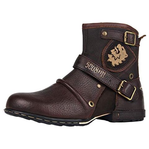 OSSTONE Moto Boots for Men Fashion Zipper-up Leather Chukka Boots Casual Shoes 5008-1-N-br-US11 Cover