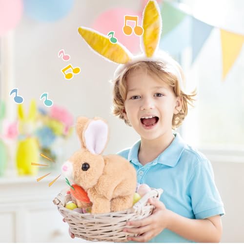 Byffoer Hüpfendes Kaninchen, Interaktives Elektronisches Haustier Plüschhasenspielzeug mit Geräuschen Bewegungen Wackeln Hasen Kuscheltiere Osterhase Plüschtier