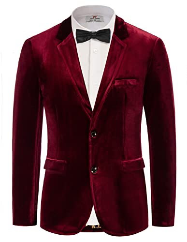 PJ PAUL JONES Sakko Weihnachten Herren Samt Anzug 2 Knöpfe Smoking Herren Hochzeit Party Rotwein XL