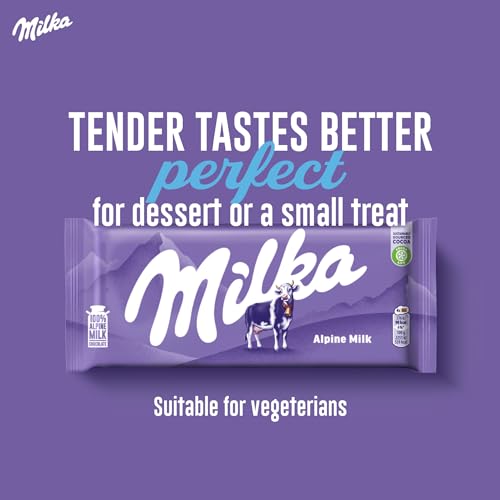 Milka Alpine Milk Chocolate Bar, Smooth & Creamy, Perfect for Sharing of Treating yourself, 100 g (Pack of 24)