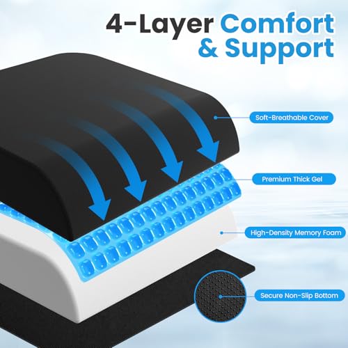 Wheelchair Seat Cushion for Pressure Relief, Cooling Gel Memory Foam Chair Cushion with Slope-Edge Design, Coccyx Support for Tailbone Pain, Non-Slip, for Wheelchairs, Office Chairs & Car Seats - Image 3