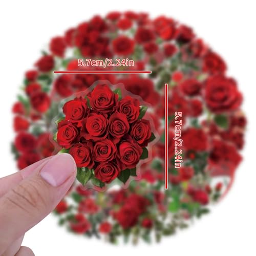 50 Packs Rose Stickers Water Bottles Laptop Phone Computer Guitar Skateboard Hydroflasks Rose Transparent Vinyl Sticker Waterproof Aesthetic Trendy Decals for Kids Teens Girls Adults - Image 2