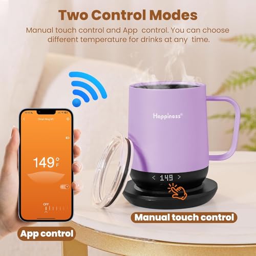 Image of Happiness Smart Heated Coffee Mug,12oz Rechargeable Electric Self Heating Temperature Control Coffee Cup,Gifts for Mom Dad Grandma Wife