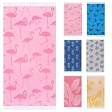 Oversized Cotton Turkish Beach Towels 72'x36' Lightweight Quick Dry Sandless Pool Swim Towel Large No Sand Adult Travel Compact Blanket Essentials Cruise Accessories Must Haves Pink Flamingos