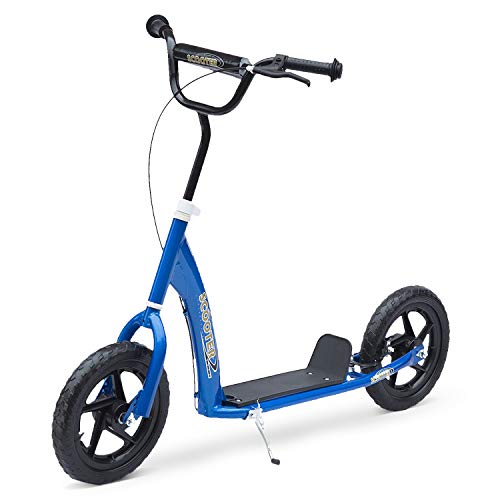 HOMCOM Patinete para Niños de 5-12 Años Scooter de 2 Ruedas Grandes de 12 Pulgadas con Freno y Manillar Ajustable en Altura Carga Máx. 50 kg 120x52x80-88 cm Azul