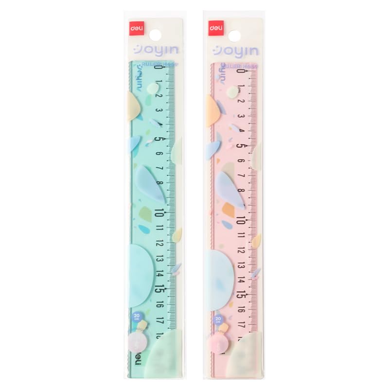 EH659 20cm Ruler Clear Graduation for Accurate Measuring Durable Ruler in Blue & Pink for School Office & Home Use