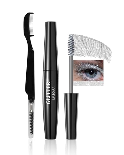Sliver Glitter Mascara,Shimmer Sparkle Diamond Colored Mascara for Eyelashes Define Long Lasting Curling,Multi-Use Shimmer Voluminous Colorful Máscara Party Stage Use Eyes Makeup for Women-01