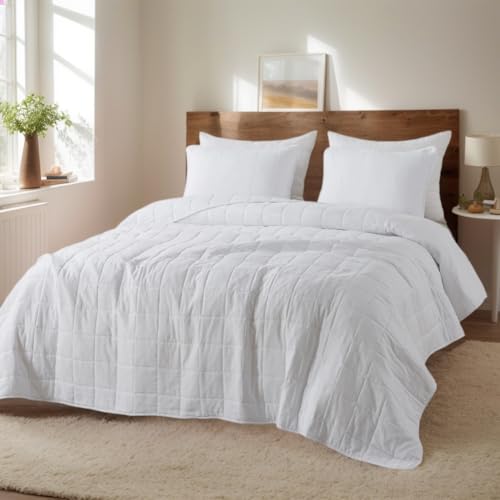 White King Size Quilt Bedding Sets with Pillow Sham, Summer Lightweight Soft Bedspread Coverlet, Farmhouse Country Gingham Quilted Blanket Thin Comforter Bed Cover, 3 Pieces, 104x90 inches