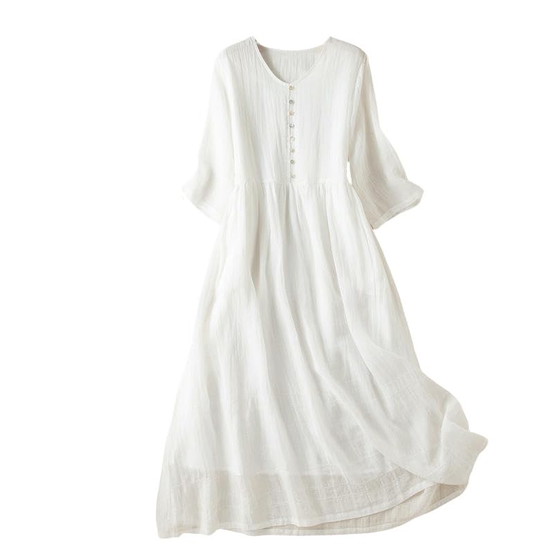 Robe rétro col en V manches longues 5/4 vacances fluides