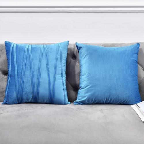 Image of Amazon Brand - Umi Decorative Striped Throw Pillow Covers 16 X 16 Inch,Soft Solid Velvet Pillow Covers Cushion Case with Zigzag Pattern for Sofa Bedroom 40 X 40 Cm (Pack of 2) Teal