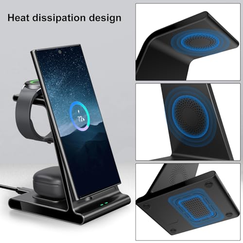 Image of Phelinta Wireless Charger for Samsung S25 Ultra, Charging Station for S25 /S24 Ultra /S24+ /S24 /S23 /S22 /Note 20 /Z Flip 6 /Fold 6, for Galaxy Watch Ultra /7 /6 /5, Galaxy Buds 2 Pro /Pro (No Adapter), Black