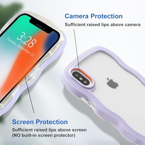 Image of GoldKart iPhone Xs Max Case Wavy Edge Clear Back Design, Anti-Slip Grip Cute Wave Curly Frame Shape Shockproof Soft TPU & Hard PC Bumper Protective Phone Case Cover for Women Girls - Purple
