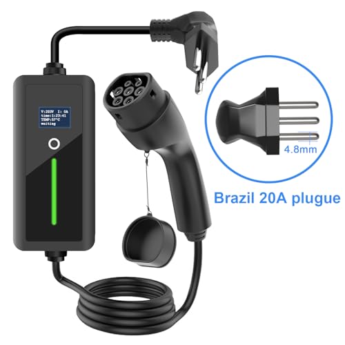 Carregador Portátil para Carro Elétrico EV Bivolt 16A/3.5kW - Cabo Tipo 2 com Corrente Ajustável de