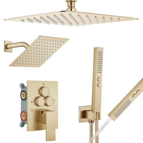 Image of Aolemi Ceiling Shower Faucet Set System Dual Head 10&6 Inch Brushed Gold