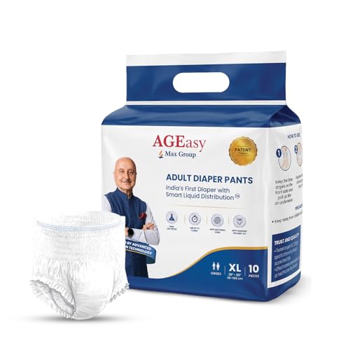 Image of AGEasy (Max Group) Unisex Adult Diapers Pants | XL (Waist 38-65 inches) | 12-Hours of Dryness & Comfort | Gel-Lock Absorption | Anti-Sag & Antibacterial Hygiene | Invisible Fit, Odor Control, India's First Smart Liquid Distribution Pants