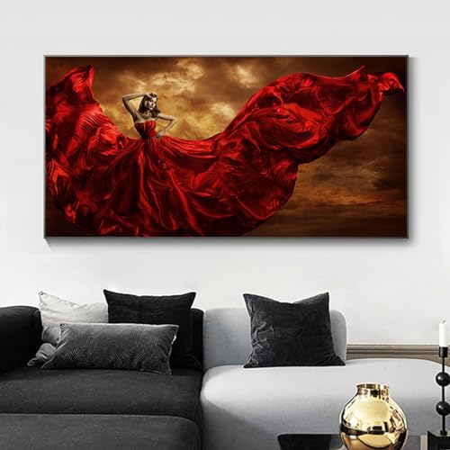 Peinture moderne femme en jupe rouge deco salon design contemporain pour une ambiance chic