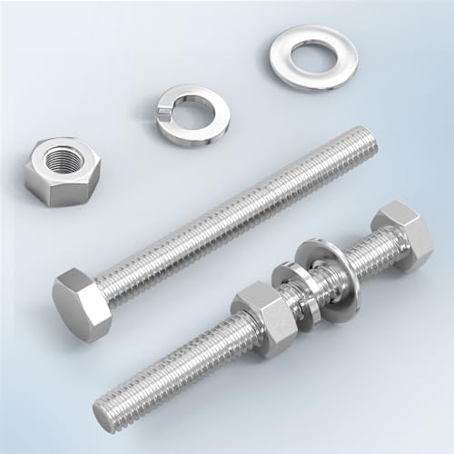 Image of 20PCS 5 /16-18 x 3-1 /2 inch 304 Stainless Steel External Hex Bolt, Fully Threaded Bolt with Nut Flat & Lock Washers and Spanner