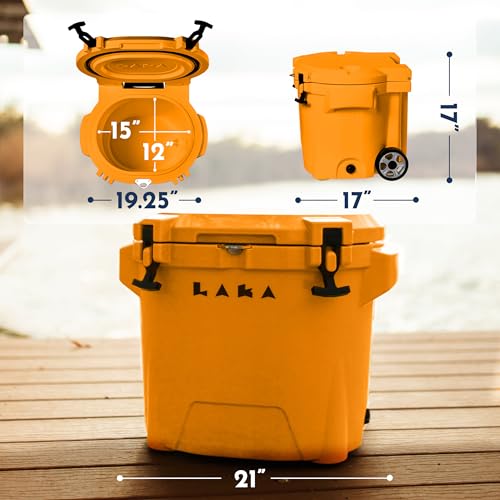 Image of Laka Cooler with Wheels - 30QT Rotomolded Insulated Rolling Hard Cooler, Telescoping Handle, Holds 24 Cans + Ice, Up to 7 Days Cold, Drain Plug, Cup Holders + Bottle Opener, Beach /Camping /Boat