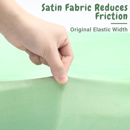 Image of Hahafelt 2 Pcs Satin Soft Crib Sheets Silky Baby Mattress Sheet 52''x28''x8'' Crib Sheets for Baby with Sensitive Hair Boys and Girls Newborn Infant Unisex Fitted Sheet(Sage Green, Beige)