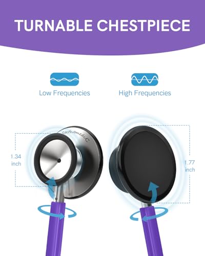 Image of FriCARE Dual Head Stethoscope - Stethoscopes for Nurses, Medical Nursing Students, Paramedics /EMT /LVN /VNA Backup Estetoscopio, Dark Purple Tube, Stainless Steel Chestpiece