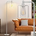 CNXIN Stepless Dimmable Floor Lamps with Glass Lampshade Modern Standing Lamps with 6W LED Bulb Bright Corner Lamp Tall Pole Lamps for Living Room Bedroom Office Study Room Farmhouse, Silver