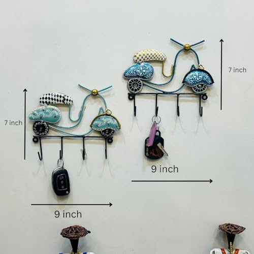 Image of PEDEX - Metal Multipurpose Scooter Key Holder with Hooks Decorative Multicolor Wall Hanger for Keys Decor | Ideal for Entryway, Living Room, Office, Cafe (Each Size 9x7 Inch)