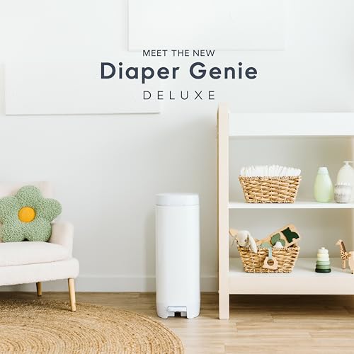 Image of Diaper Genie Deluxe Diaper Pail Gift Set with 2 Easy Roll Refills (48 Bags) | Deluxe stainless steel pail registry gift set includes Easy Roll tear-off bags holding up to 2,256 newborn diapers in total.