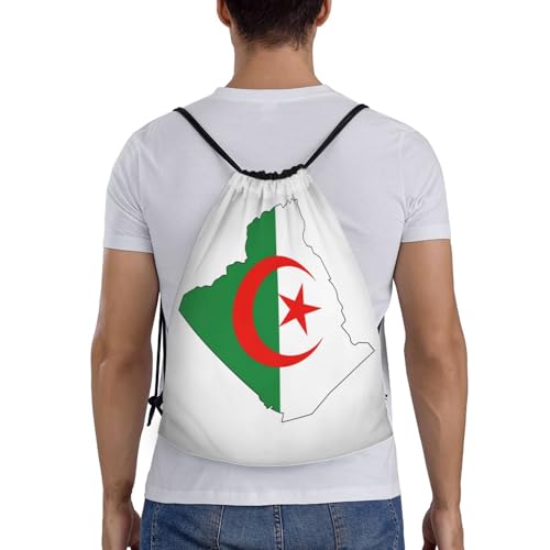 Algeria Flag Map print Drawstring Bag Sack Gym Bag Ditty Bag for Gym Traveling, Hiking, Yoga, Shopping for Adult2