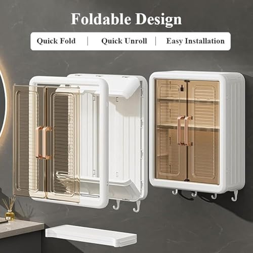 Image of D&h Wall Mounted Foldable Kitchen Storage Cabinet with Magnetic Doors | Multi-Layer Dustproof Organizer Rack | No-Drill Installation | Transparent Double Door Hanging Shelf (32cm x 40.5cm)