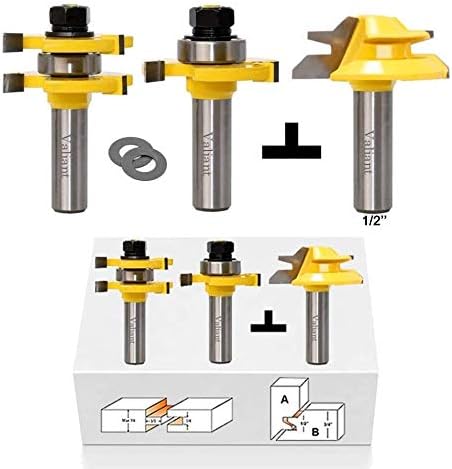 Valiant Tongue and Groove Router Bit Tool Set ½'' Shank With 45° Lock Miter Bit ½'' Shank - Solid Steel, Anti Kickback Design, Easy Operation - For Doors, Tables, Shelves, Walls, DIY Woodwork & More