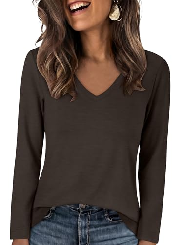 Image of ANRABESS Women's Long Sleeve Shirts V Neck Fall Tops