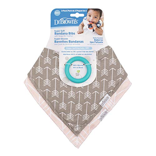 Dr. Brown's Super Soft & Absorbent Baby Bandana Bib with Snap-On Teether, 3m+, 2-Pack2