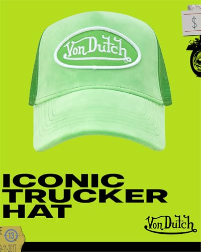 Image of Von Dutch Unisex Trucker Hat - Velvet Curved Bill Mesh Back Retro Classic Adjustable Snapback Baseball Cap for Men and Women