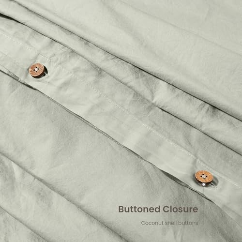 BIOWEAVES 100% Organic Washed Cotton Percale Weave Twin Duvet Cover Set | GOTS Certified Twin/Twin XL Duvet Cover & 1 Pillow Sham – 66x90 inches, Sage - Thumbnail 5
