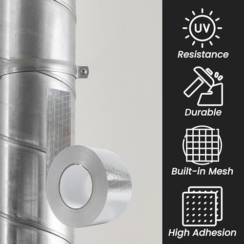 Image of 3 inch Inch x 164 Ft / 55 Yards Long Aluminum Foil Tape with Mesh - Strong Metal Insulation Adhesive Heavy Duty Ductwork Tape - Waterproof, High and Low Temperature HVAC, Vent Hose, Dryer Leak Repair Tape