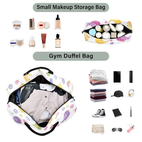 Bird Travel Gym Bag, Colorful Birds White Background Weekender Overnight Duffle for Women with Toiletry Bag Travel Swim4