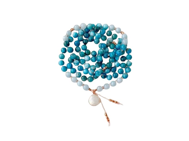WORLD WIDE GEMSApatite Aquamarine and Moonstone Stone Mala Beads, 108 Mala Necklace, Knotted Mala, WWG Necklace, Yoga Jewelry Meditation Beads Spiritual Jewelry Boho Jewelry