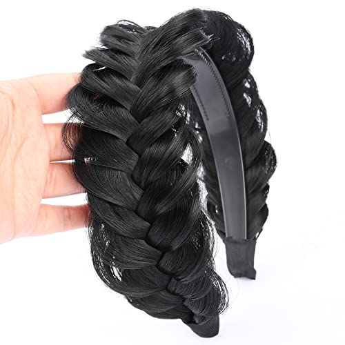 BOBIYA Wide Braided Headband with Teeth Braid Headbands With Teeth for Women Braided Hair Headbands with Tooth (Natural Black)