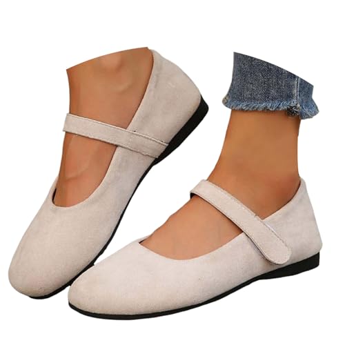 Womens Ballet Mary Jane Flats Wide Toe Box Comfortable Round Toe Slip On Dress Shoes Ballet Loafers Women's Walking Driving Ballerina Work Office Low Top Non-Slip Dance Flat Shoes