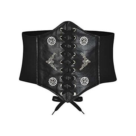 Bslingerie® Womens Steampunk Faux Leather Waspie Belt Corset (Black - Silver, M) Cover