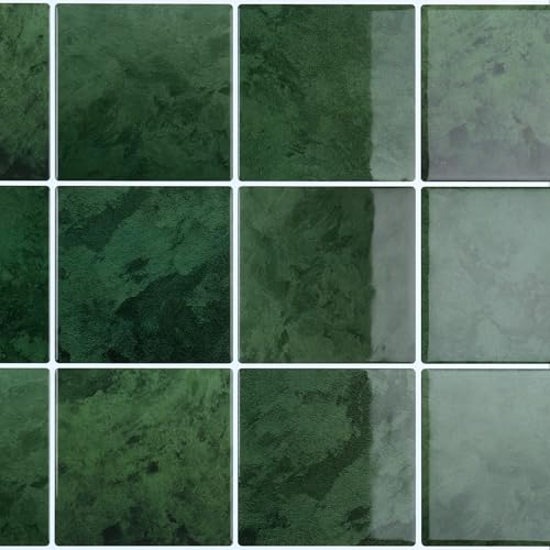 CRE8TIVE Credence Adhesive pour Cuisine Vert Foncé Carrelage Adhesif Mural Salle de Bain Imperméable Dalle PVC Adhesive Murale Vert Carrée Credence Adhesive...